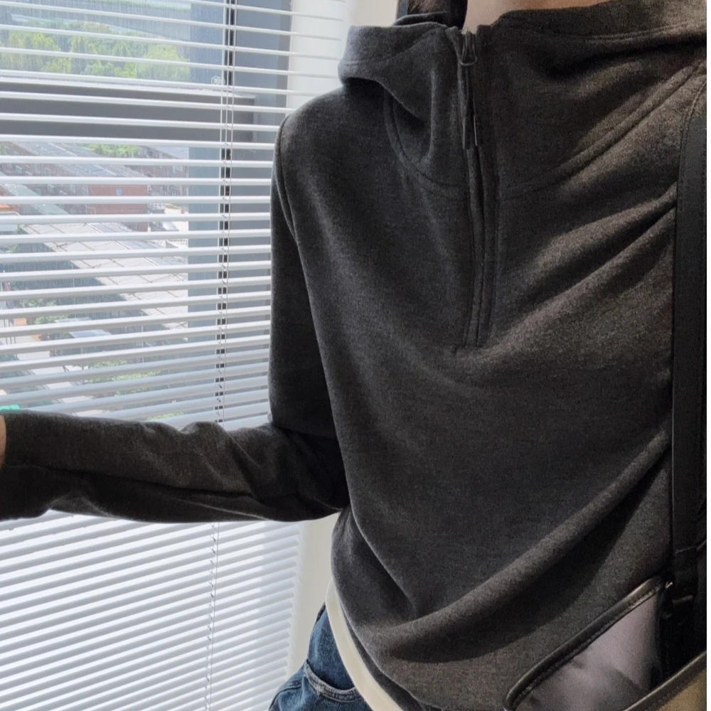 莉佳琳软糯羊绒连帽打底衫卫衣女宽松型拉链女装修身长袖时尚5507