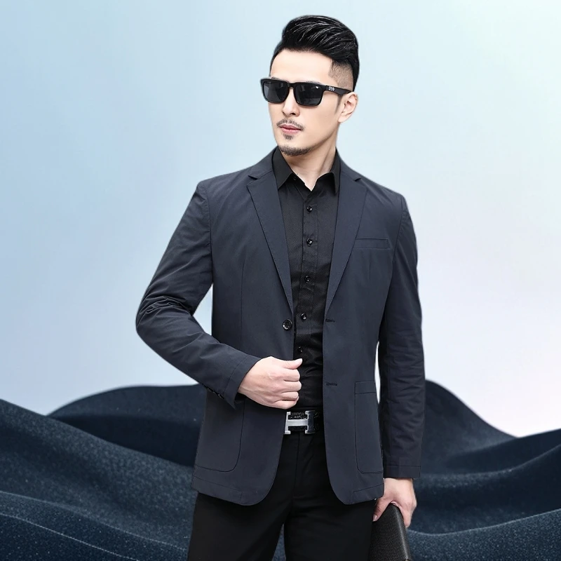 巴赛娜缇男士休闲西服春秋季新款修身小西装时尚纯色单西男装外套