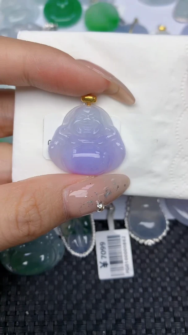 颈饰18K金镶嵌翡翠玲*天然缅甸翡翠a货百元以上9元证书费自理