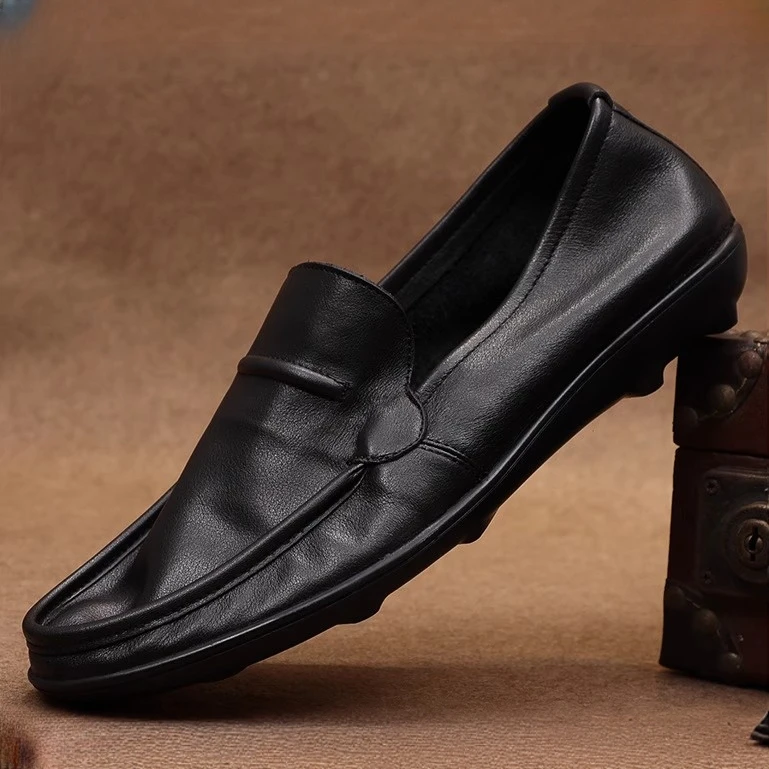 2025秋季新款社会豆豆鞋男一脚蹬懒人鞋乐福鞋潮男皮鞋加绒豆豆鞋