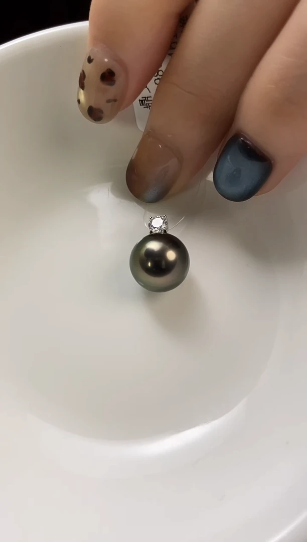 吊坠(不含链)18K金镶嵌海水珍珠11-12大溪地黑珍珠吊坠