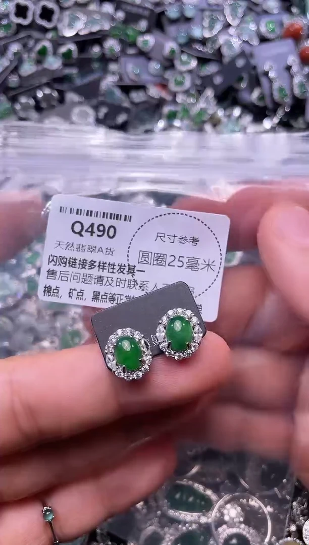 翡翠未镶嵌颈饰Q490耳钉