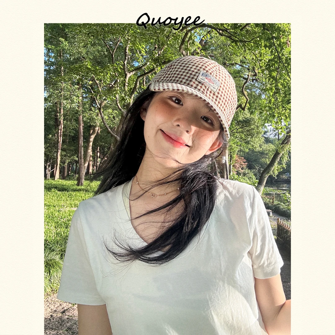 Quoyee格子复古风棒球帽大头围可调节软顶遮阳鸭舌帽YS05帽子百搭