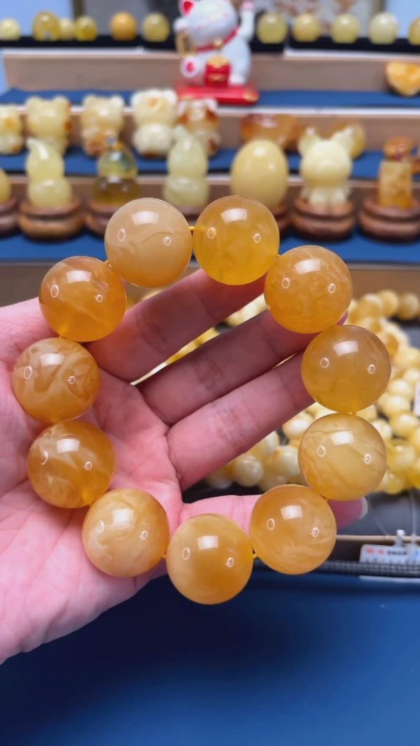 手串蜜蜡未镶嵌p57俄料精品蜜蜡手串 89.09克 24mm