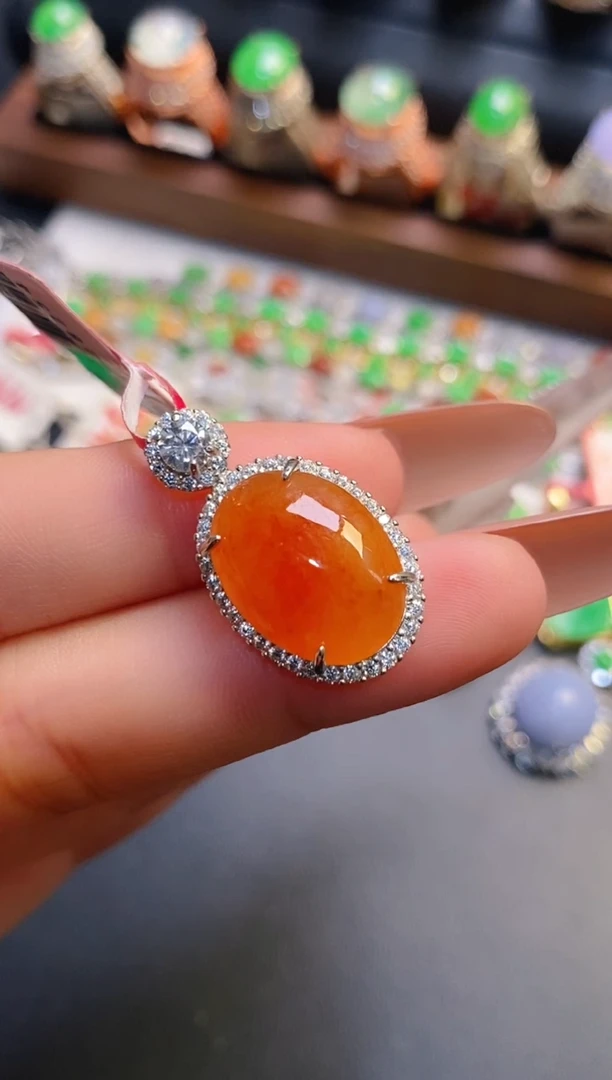 银S925镶嵌戒指翡翠琳*酱天然