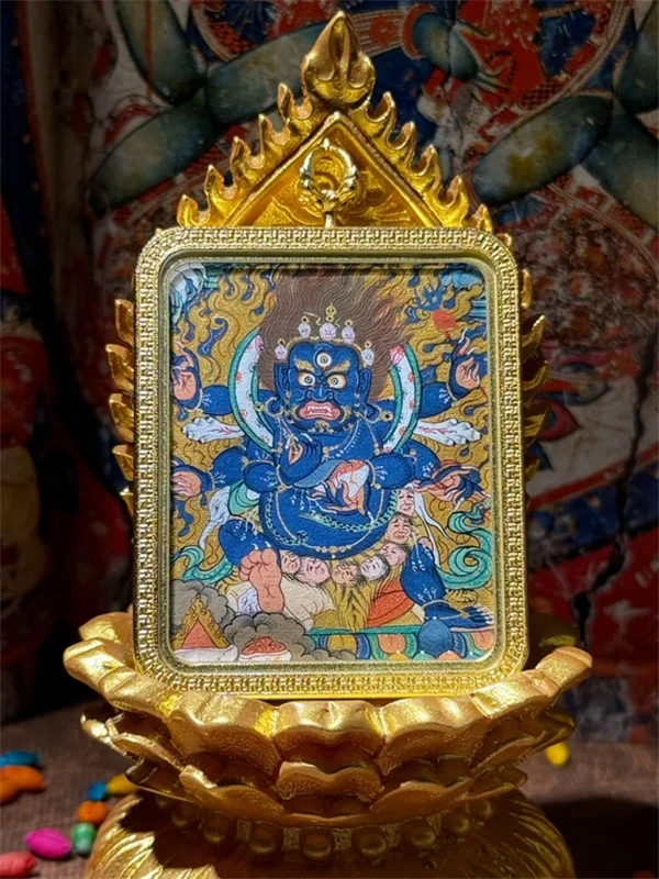 唐卡吊坠真品西藏纯手工【大黑天】纯手绘粗矿顶级热贡西藏画风唐卡