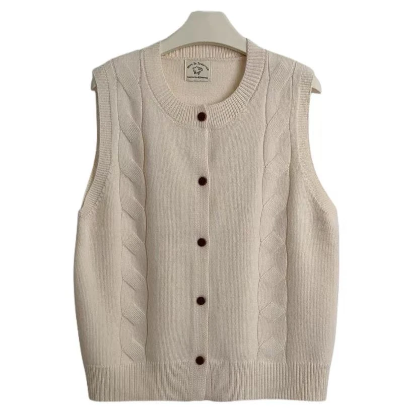 春装气质显瘦单排扣纯色麻花针织马甲女