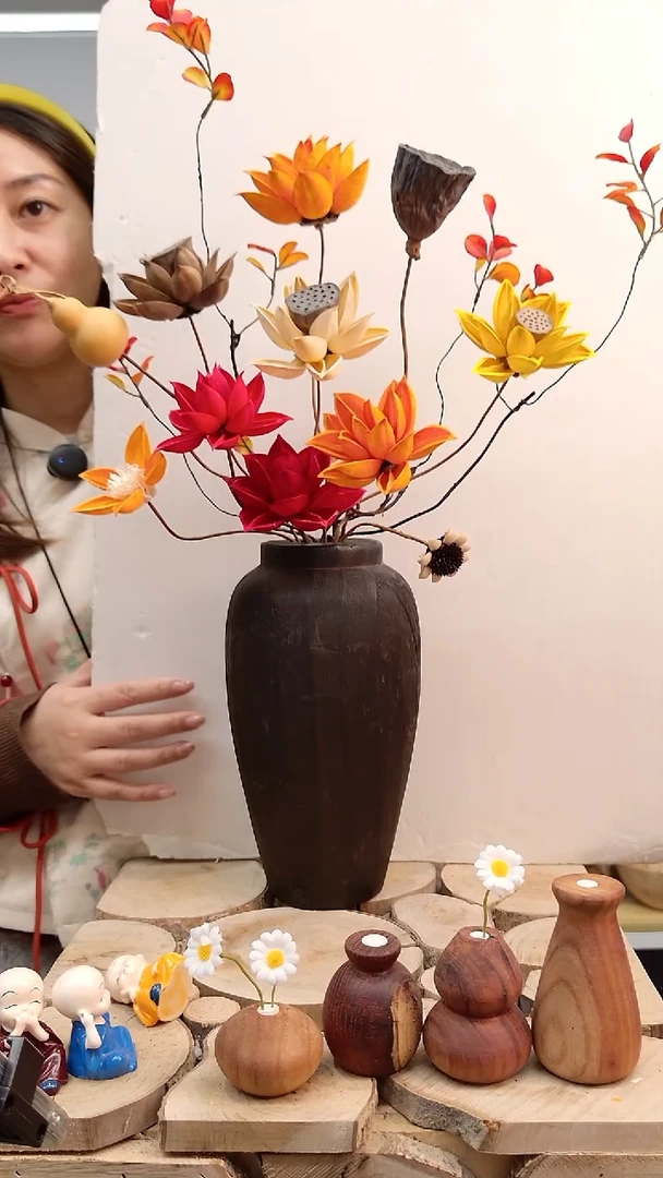 木实木花瓶配花一套