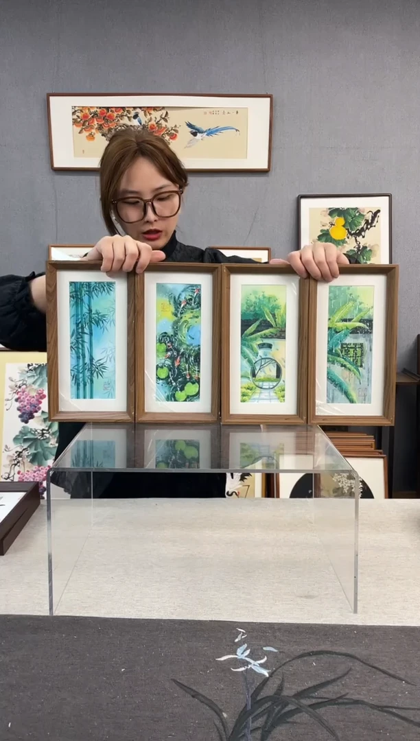 【闪购商品】国画手写手绘带框作品-16*29-四个一套