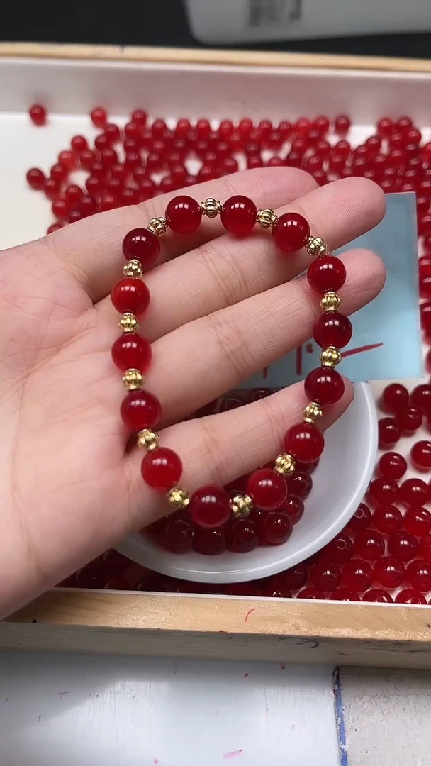 未镶嵌散珠玛瑙/玉髓B557 鸽血红8mm10个9.9元