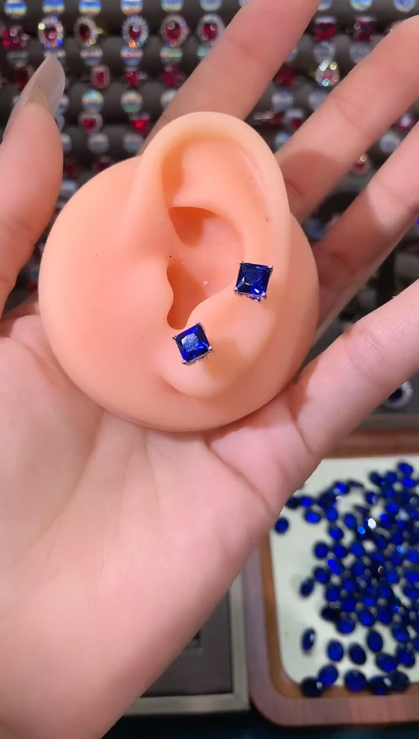 耳饰蓝宝石银S925镶嵌白6