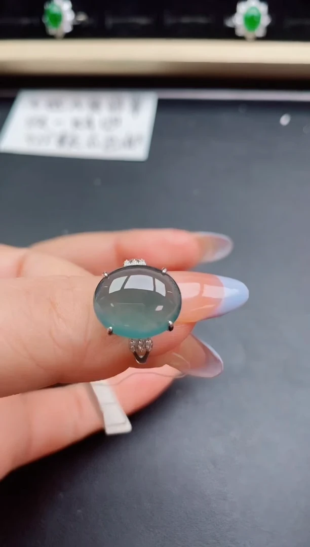 翡翠戒指银S925镶嵌8508