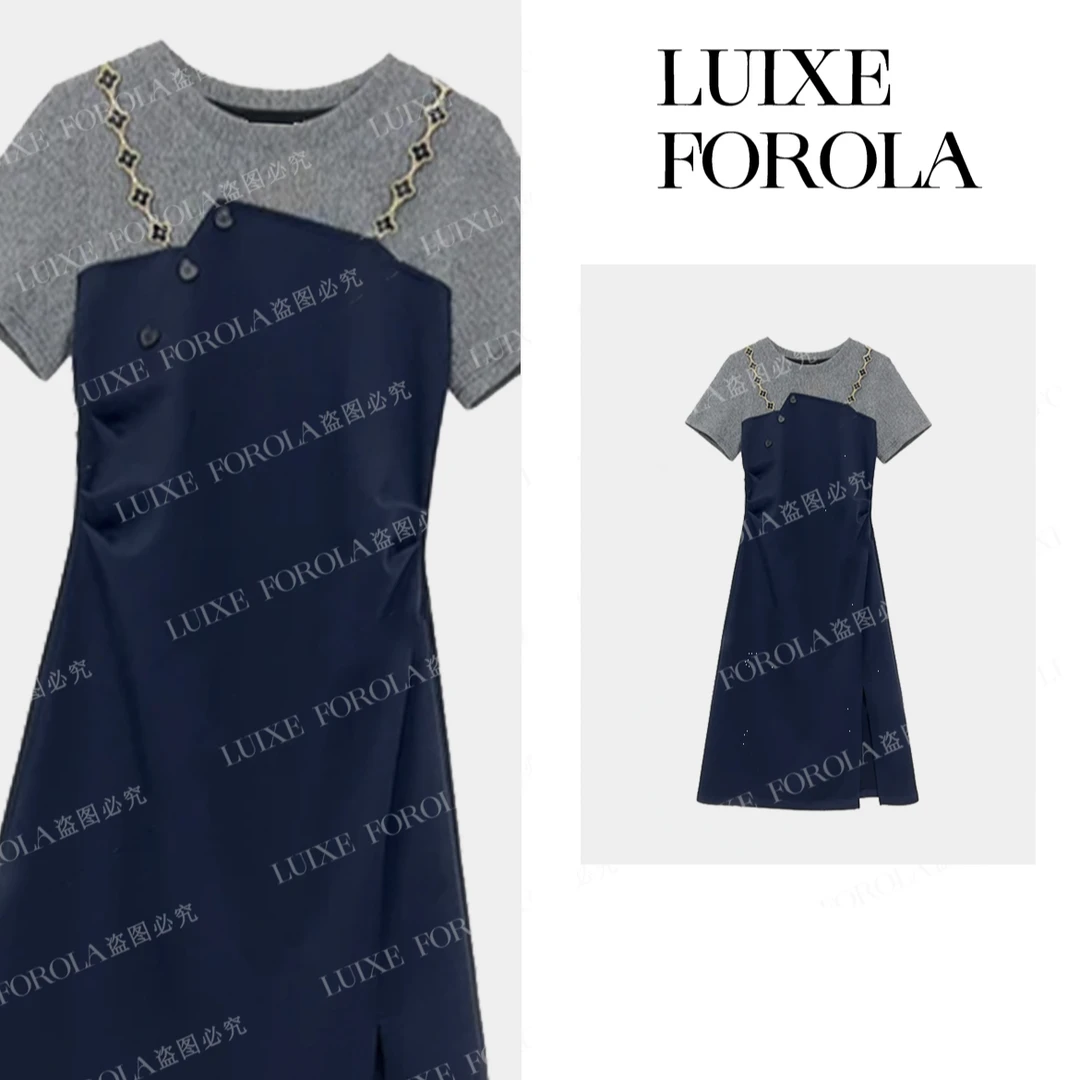 【99】FOROLA【四叶草】 夏季气质时尚百搭女士连衣裙拼接 NZ25053