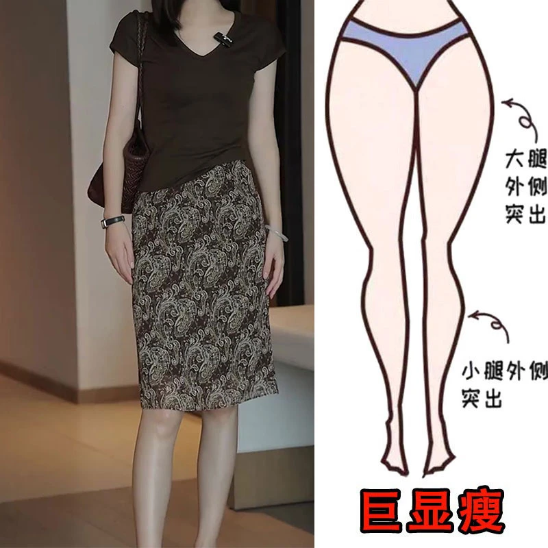 2025夏季薄款复古腰果印花半身裙轻奢百搭显瘦直筒中长款包臀裙子