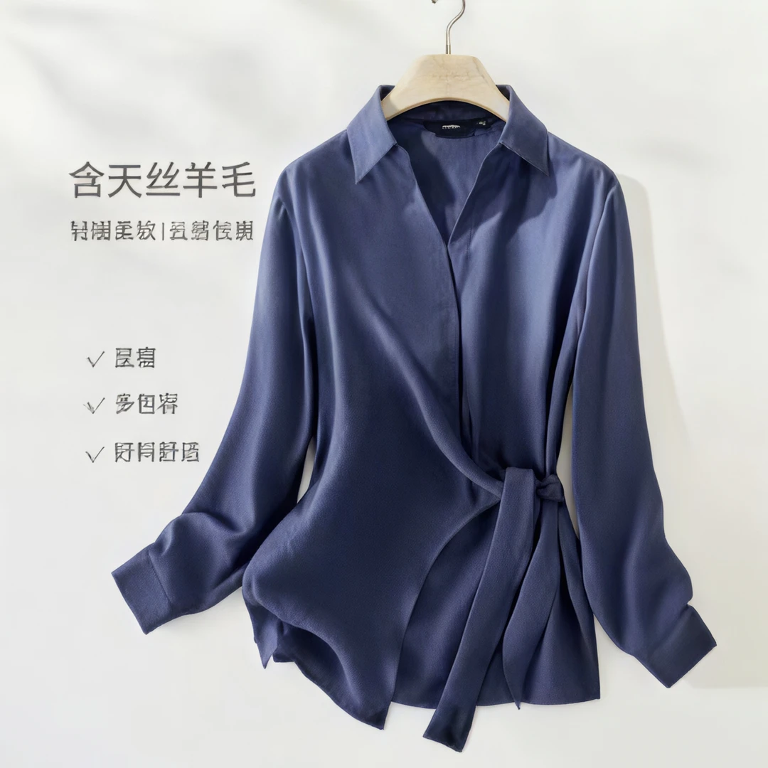 IHIMI/海谧2025年秋季新款女装简约设计感知性质感莱赛尔衬衫上衣