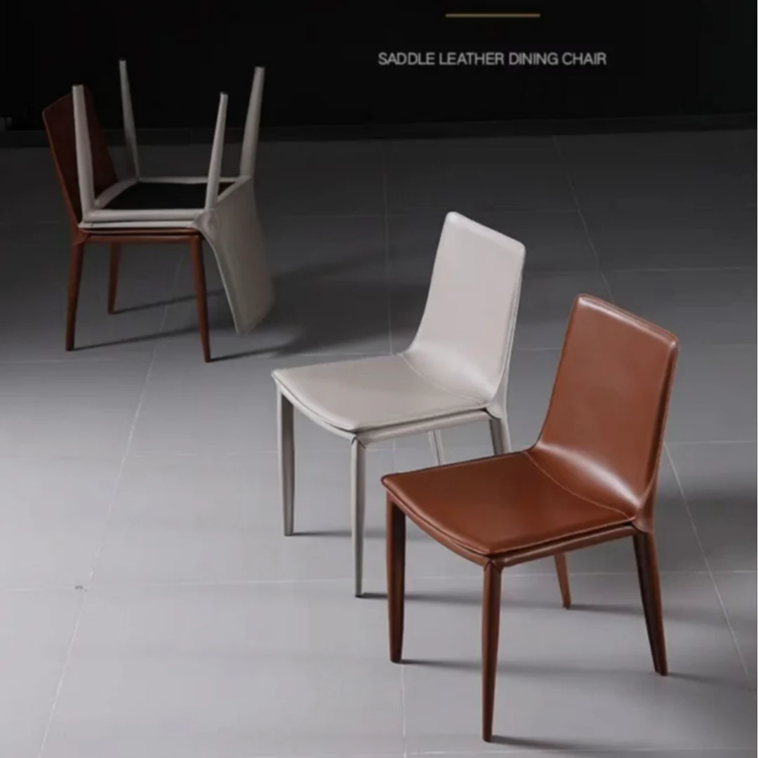 餐椅方形意式极简轻奢马鞍皮椅子现代简约酒店餐厅靠背设计师创意