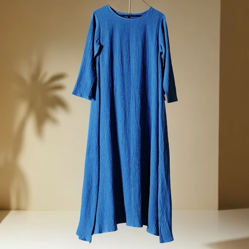 亚麻袍子 褶皱连衣裙 高端舒适