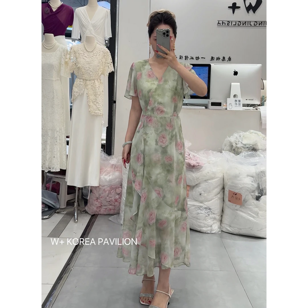 W+夏季新款法式气质小众复古显瘦轻熟风连衣裙0515