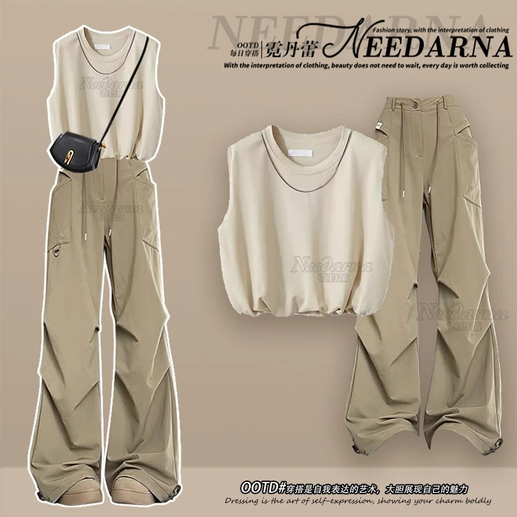 夏季穿搭一整套女2025新款时尚洋气无袖上衣气质显瘦工装裤两件套