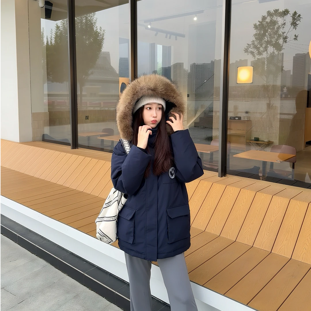 【北卡蓝岛】冬季新款加厚情侣工装派克羽绒服真毛领白鸭绒男女同款