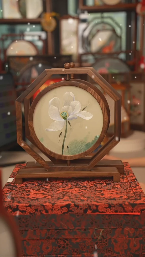 扇子摆件摆台双面绣花