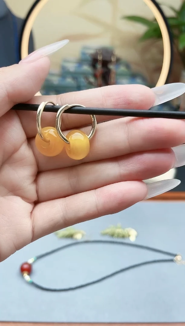 玛瑙/玉髓耳饰银S925镶嵌00黄色耳扣