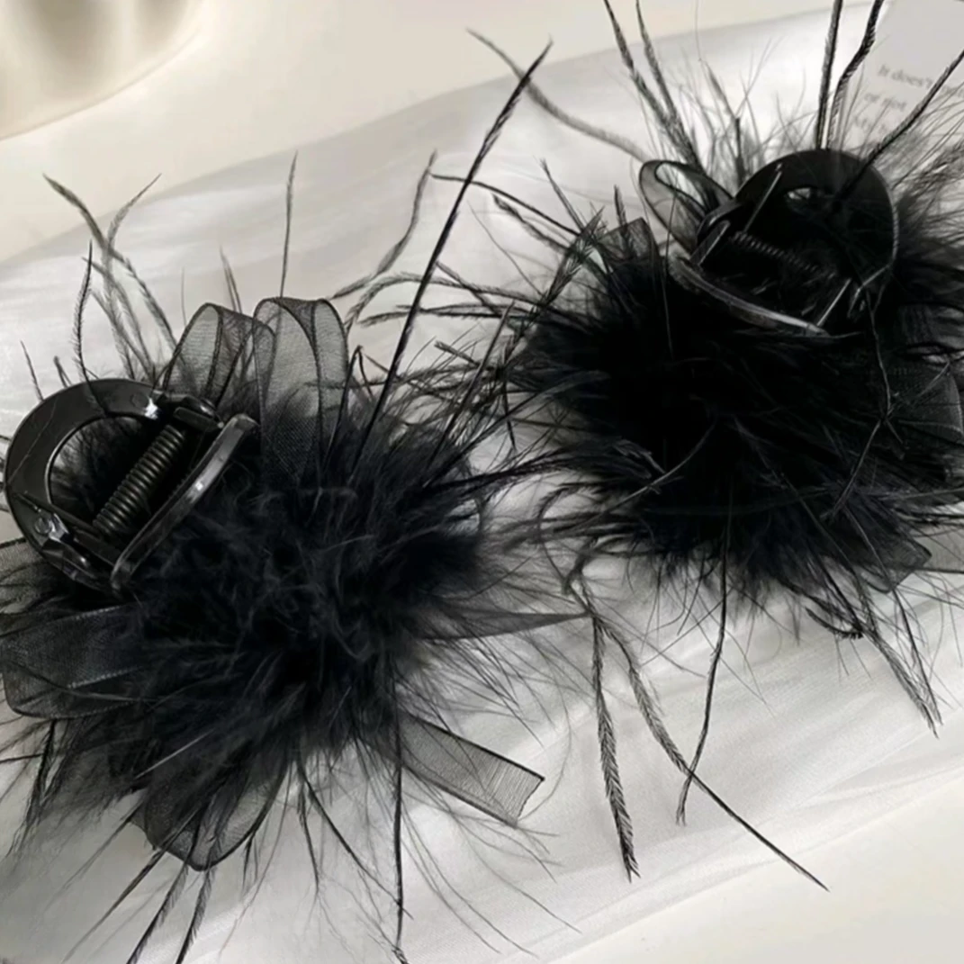 气质高马尾蝴蝶结羽毛抓夹女2025新款高级感复古显发量多网红抓夹