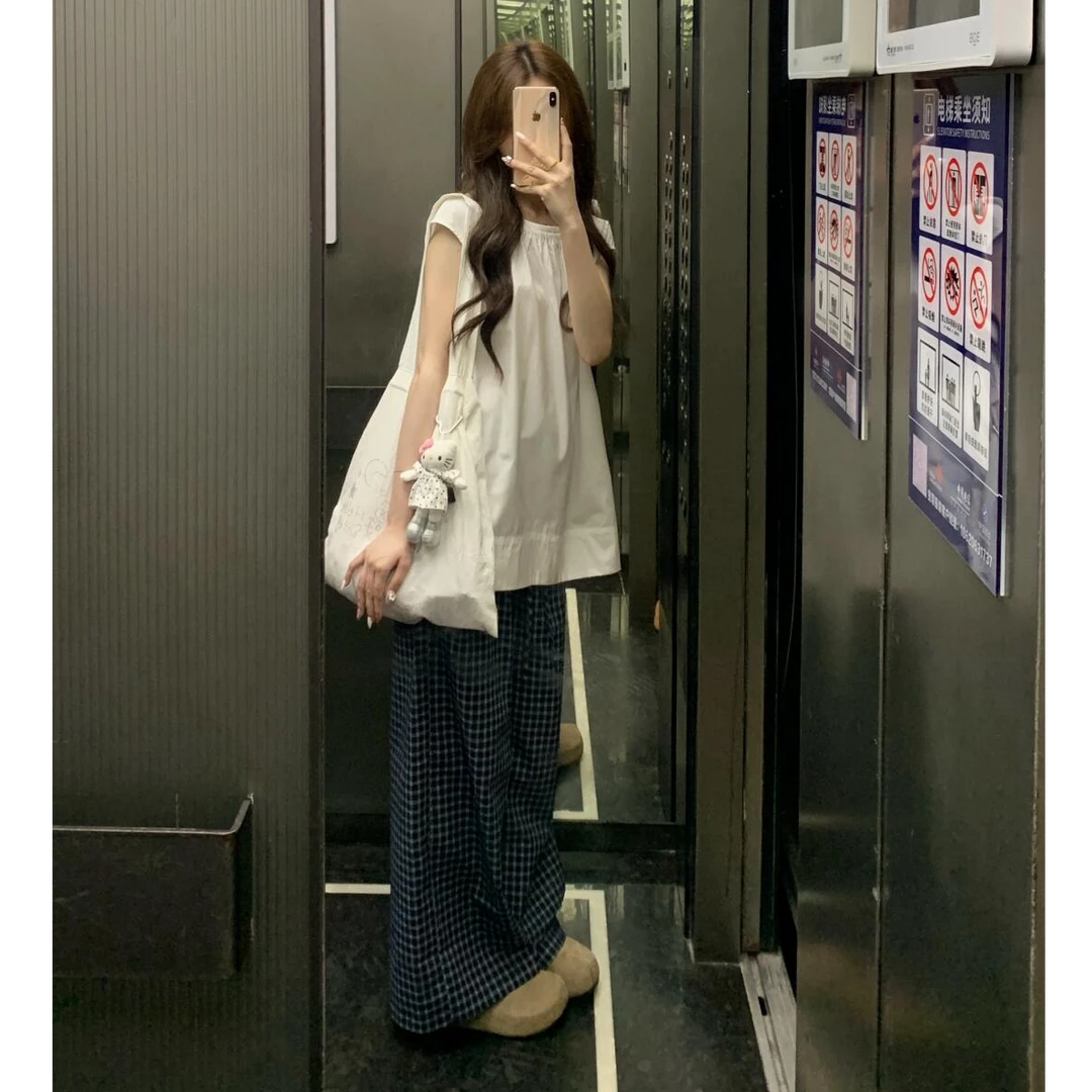 白色衬衫女夏季2025新款气质法式衬衣设计感小众辣妹无袖上衣套装
