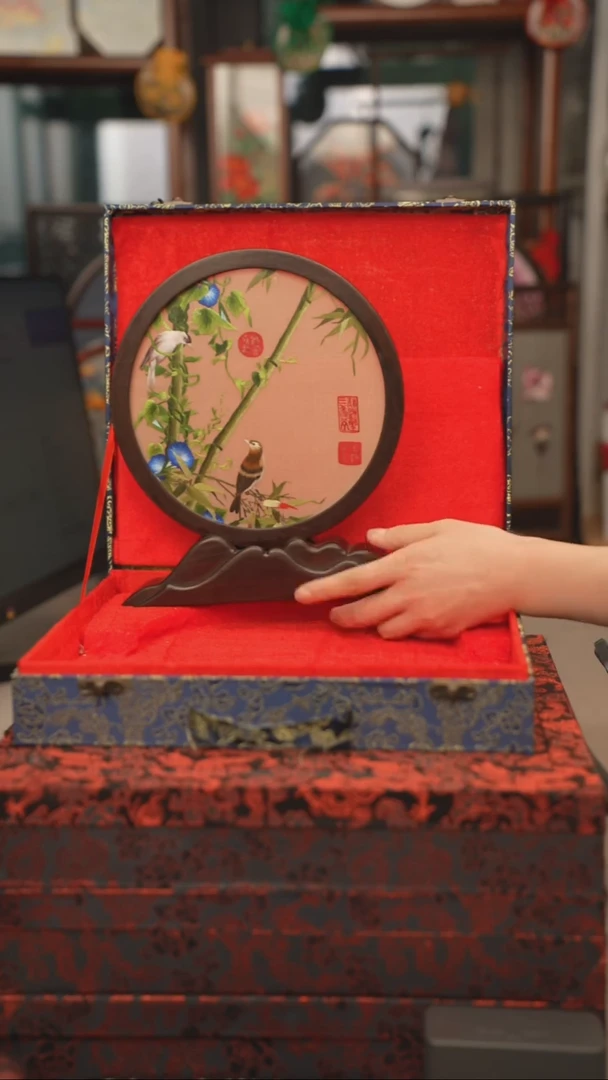 扇子苏绣双面绣 如意架摆台