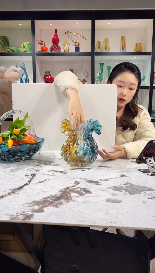 拼色钱袋琉璃花瓶