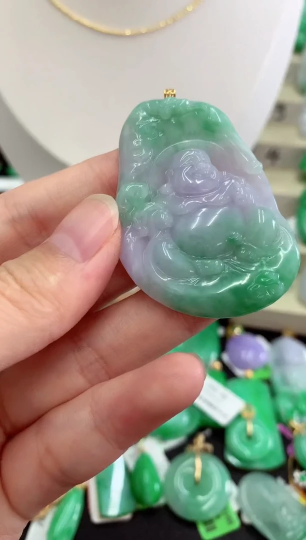 翡翠18K金镶嵌吊坠(不含链)挂件