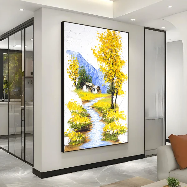 现代简约风景油画客厅玄关装饰画入户走廊山水小屋挂画树100150