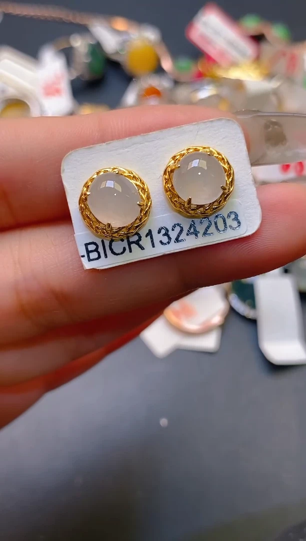 【闪购商品】翡翠耳饰银S925镶嵌天然A货翡翠1