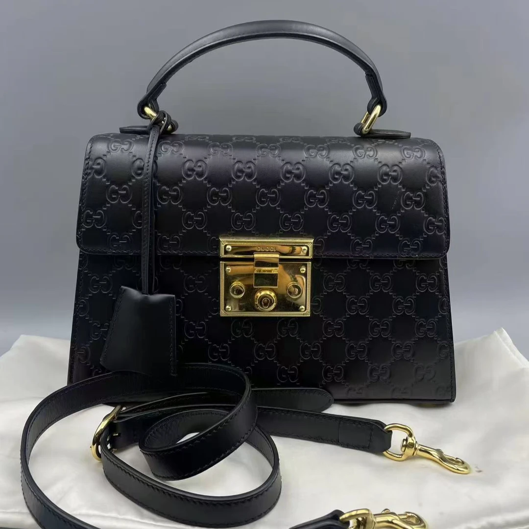 99新 GUCCI/古驰 Gucci中号黑色全皮padlock