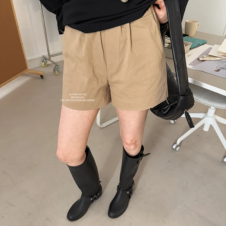 widelia陈姬儿夏季纯色橡筋腰休闲三分裤韩版显瘦百搭短裤7177