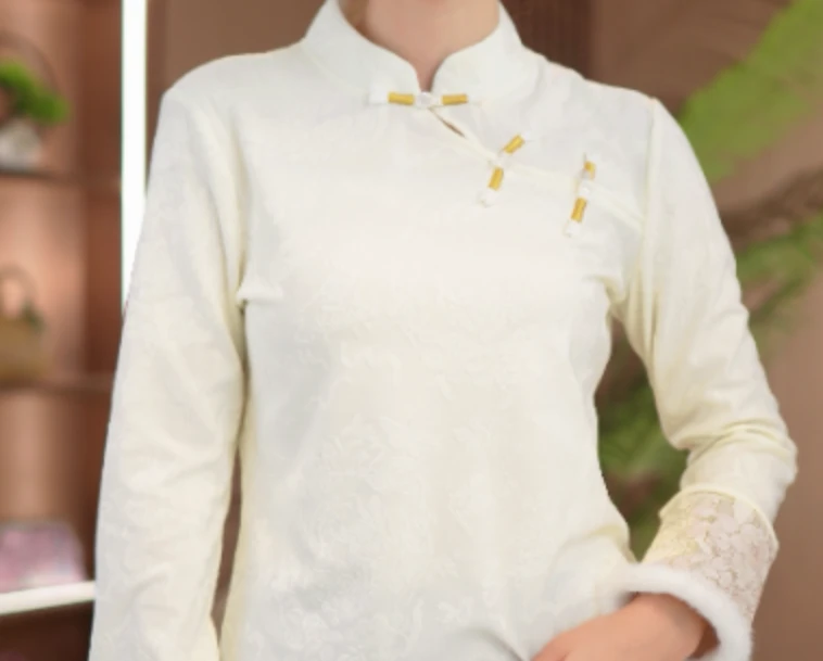 【栀川】新中式花边圆领提花衬衫2024D0933-丹丹