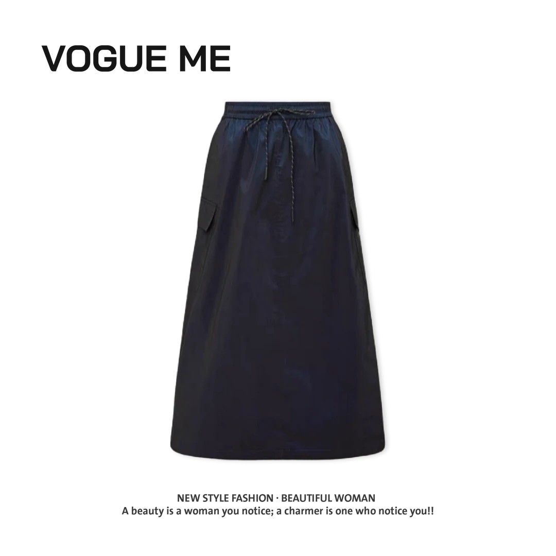 【雅】夏季新款速干中长款高腰遮肉显瘦工装半裙抽绳-EP3401A