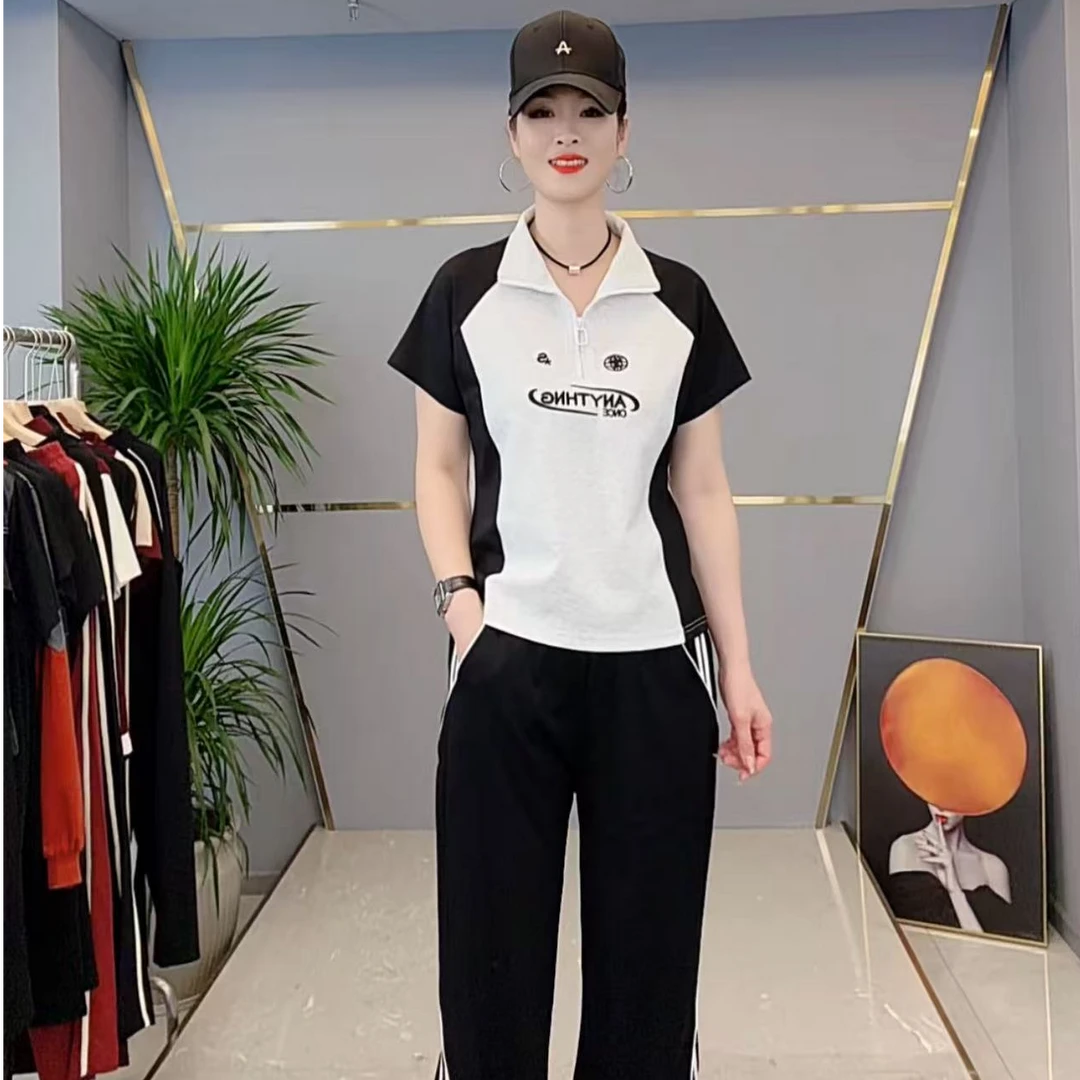 shishu/拾束2025夏季新款时尚女装半拉链气质显瘦百搭套装AJ632