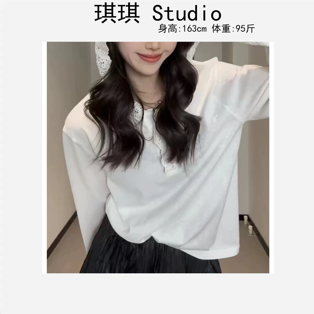 早春新款甜美洋气时尚设计感蕾丝花边半开扣显瘦减龄帽衫66267-C