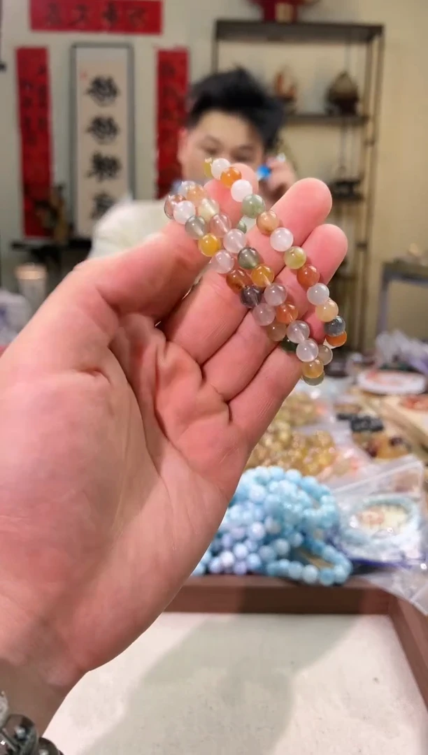 发晶手链未镶嵌7.5mm+彩兔毛（多样性发其一）