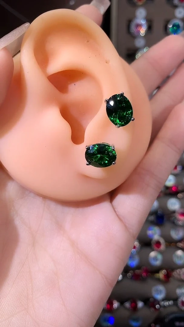 银S925镶嵌耳饰碧玺810银色