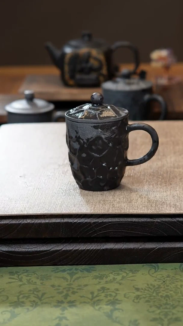 酒**道归玉堂冰碛岩重工雕刻树皮纹办公杯
