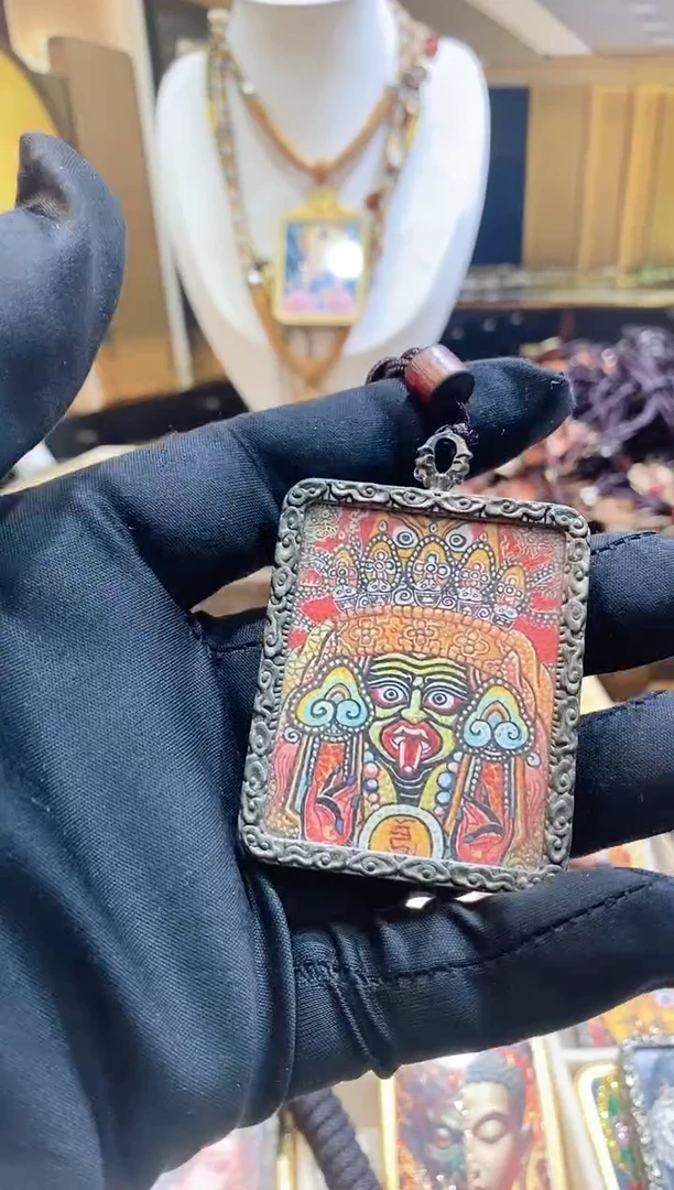 吊坠半手绘彩金西藏唐卡文玩唐卡---扎基拉姆