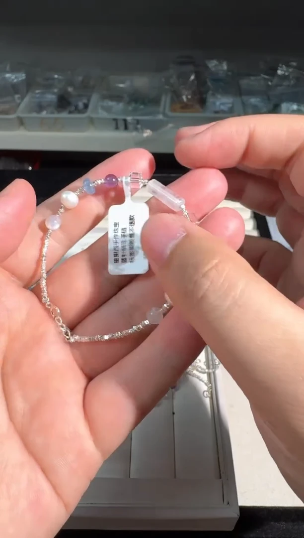 水晶手链银S925镶嵌A038蓝针桶珠多宝碎银款