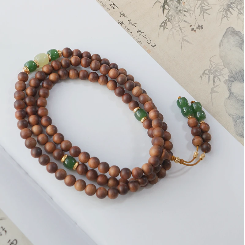 老山檀黑肉虎皮纹碧玉和田玉0.6*108多圈手串