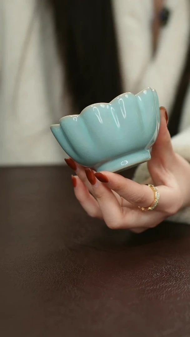 摆件瓷原矿原釉汝宋汝瓷 莲花杯