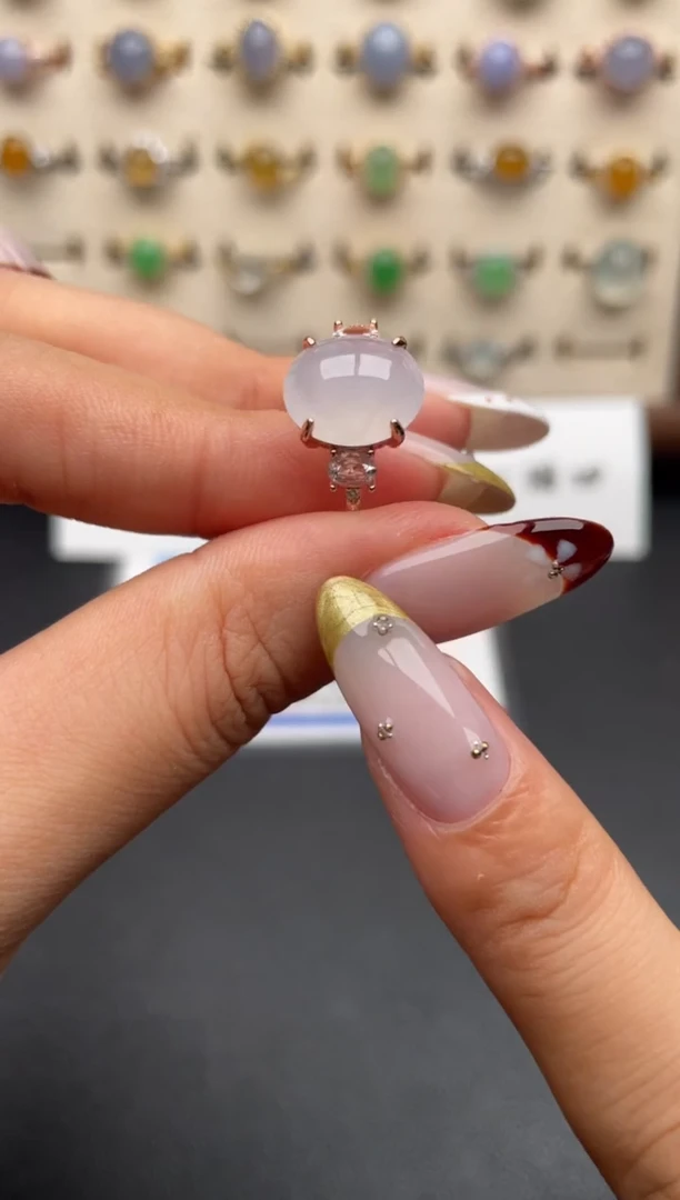 银S925镶嵌戒指翡翠一物一证一礼盒