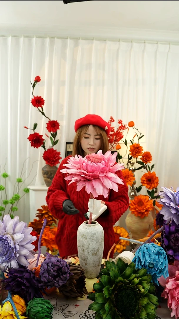 永生洋蓟 霸王花1个头甜蜜粉连花带瓶【微瑕】A58