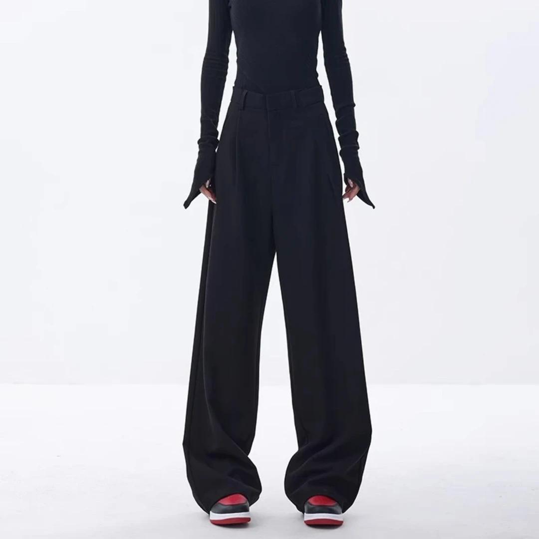 【LOWVEE】早秋新款黑色休闲西装裤女宽松垂感设计阔腿裤裤子显瘦