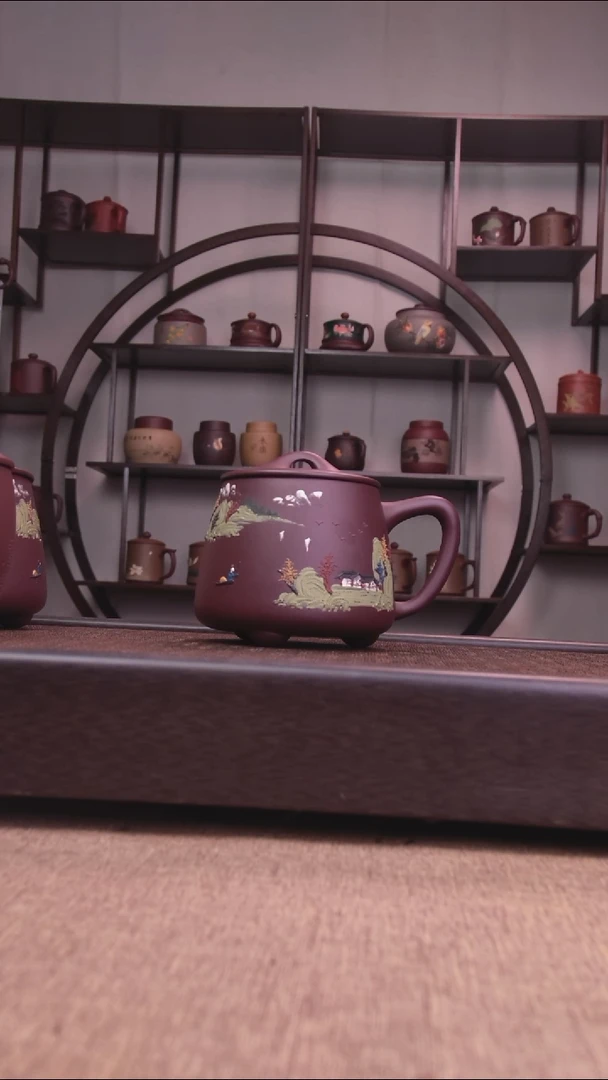茶杯紫砂?泥绘石瓢杯